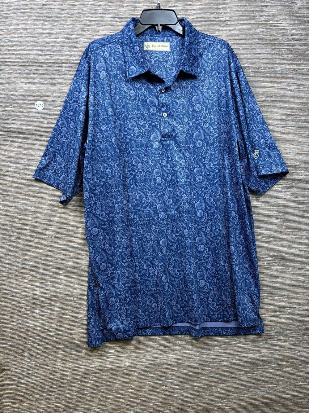 Donald Ross Polo Shirt Mens 2XL Blue Paisley Golf Performance Polyester Knit
